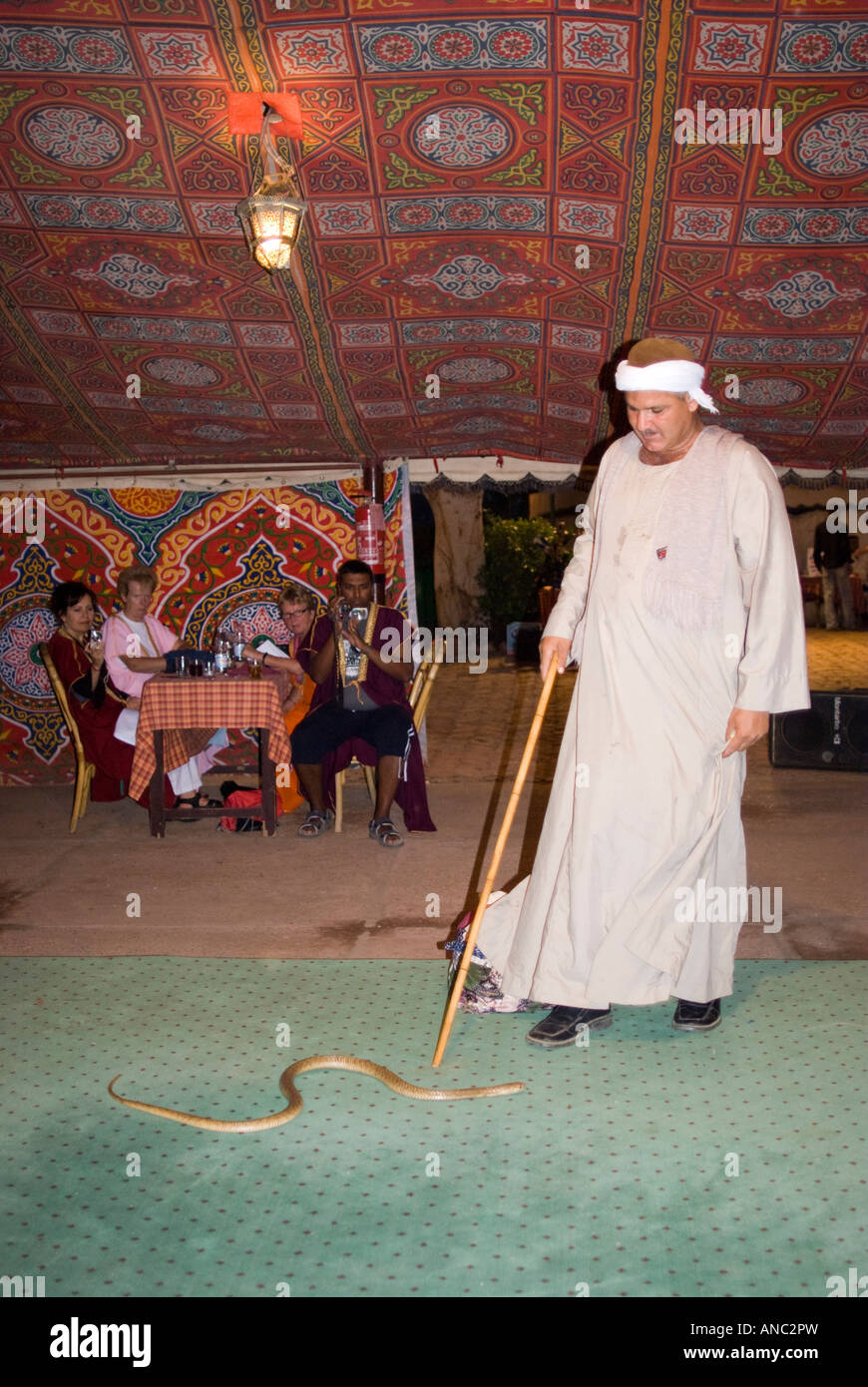 Egypt 2007 snake charmer at Crocodile Island Arab show evening Stock