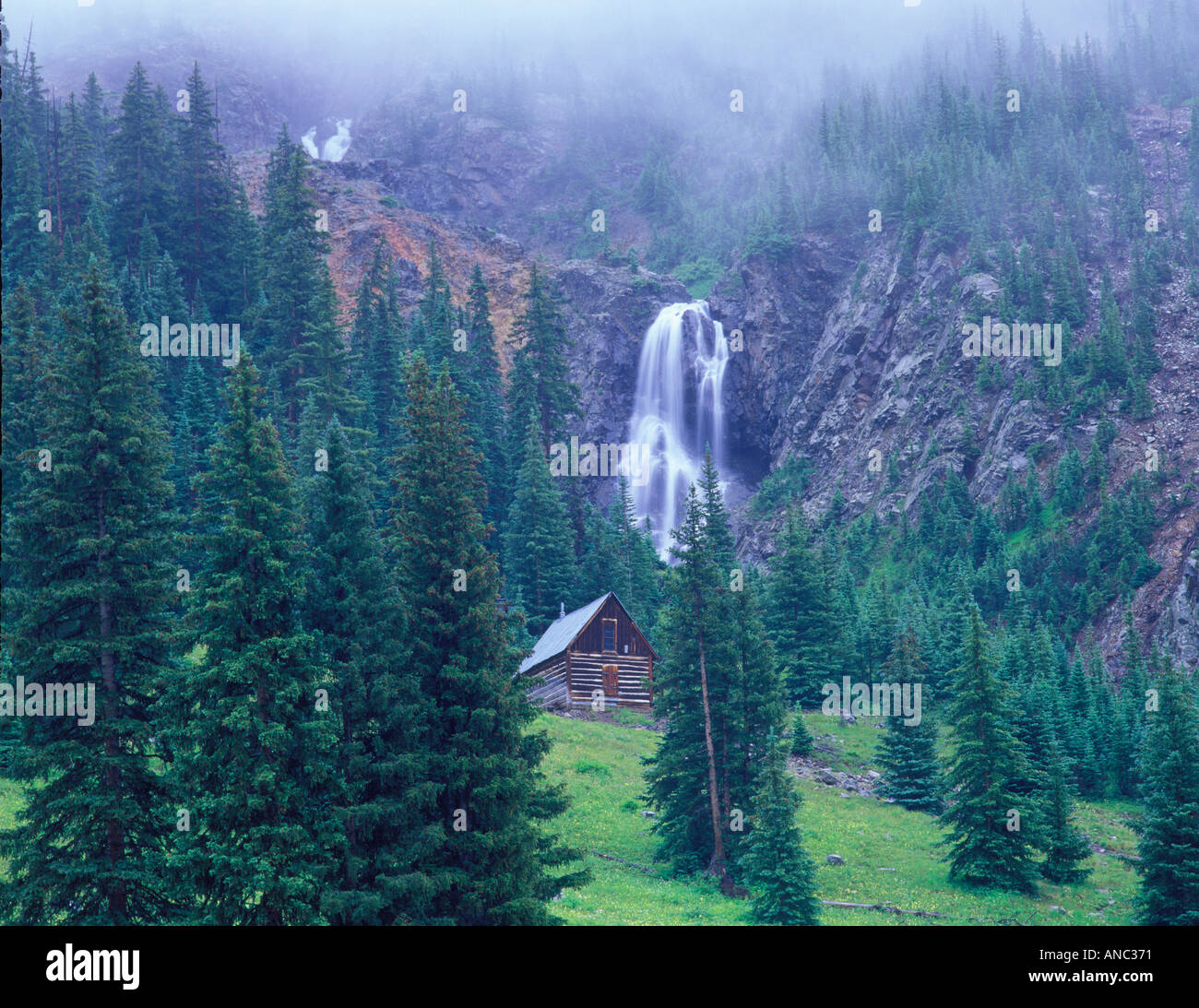 F000123m Tiff Cabin And Waterfall Of Old Mining Road Near