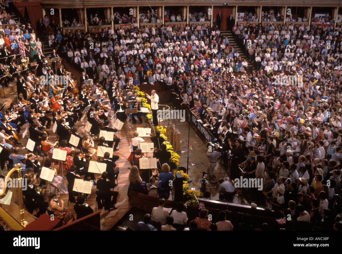 Promenade Concerts. Last night of the Proms. The Royal Albert Hall,  London England. 1980s UK HOMER SYKES Stock Photo