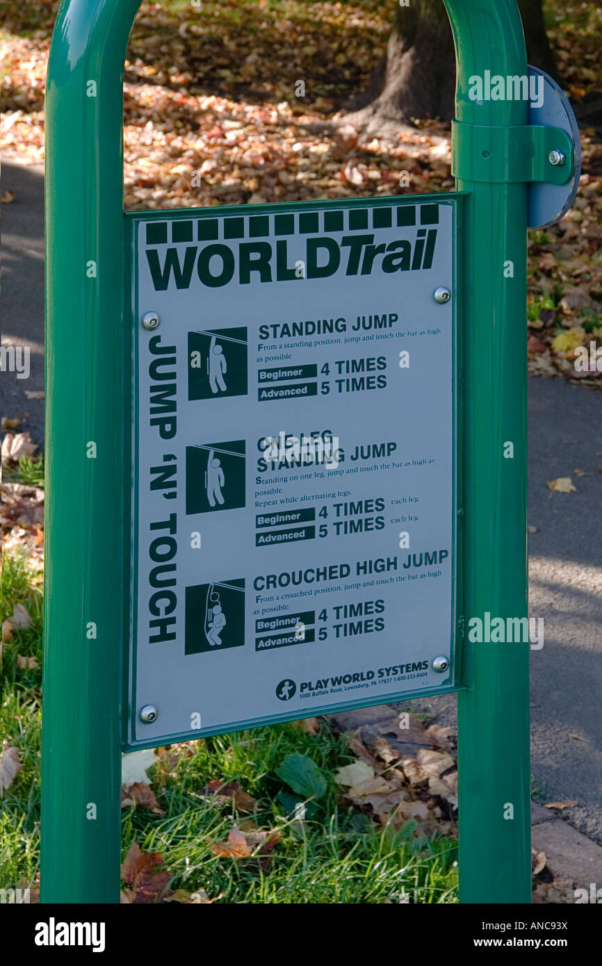 fitness station board in Roath Park Cardiff Stock Photo