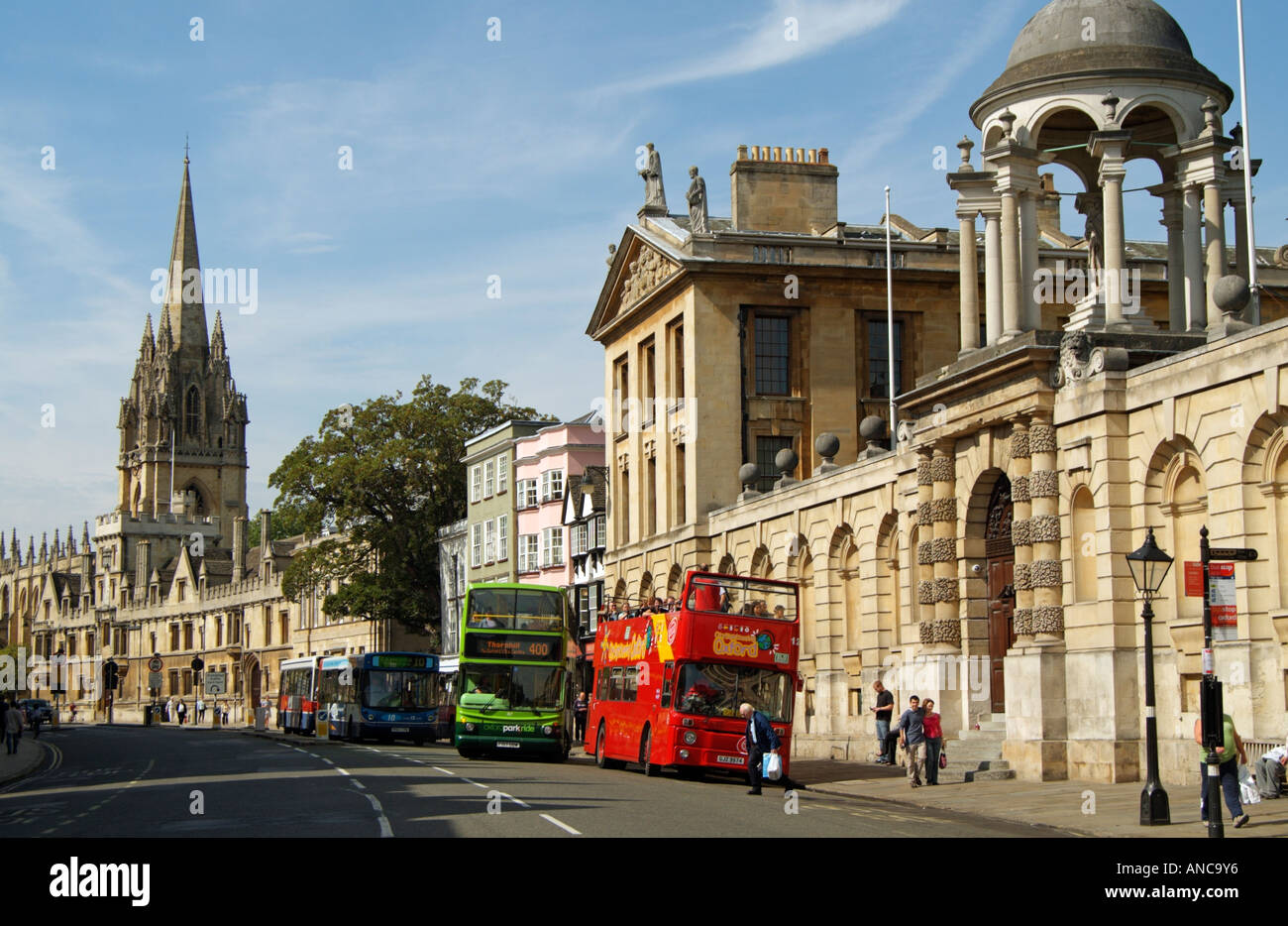 Oxford University buildings on the High Street in Oxford England UK. The Queens College campus Stock Photo