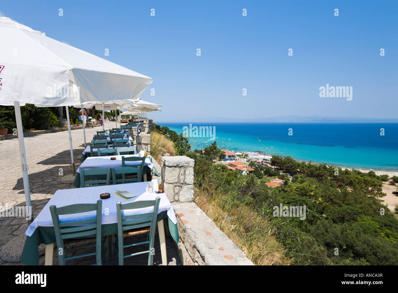Seafront Taverna, Afitos, Kassandra Peninsula, Halkidiki, Greece Stock