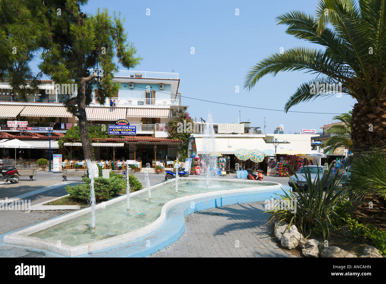 Town Square, Hanioti, Kassandra Peninsula, Halkidiki, Greece Stock