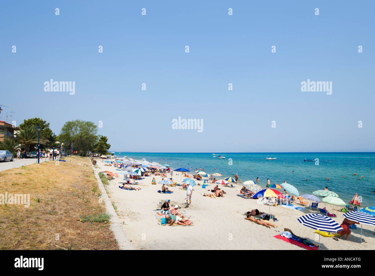 Beach, Hanioti, Kassandra Peninsula, Halkidiki, Greece Stock Photo
