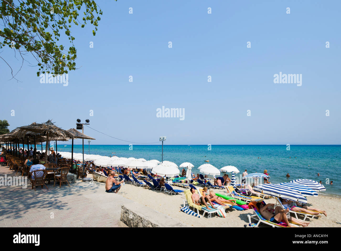 Beach, Hanioti, Kassandra Peninsula, Halkidiki, Greece Stock Photo