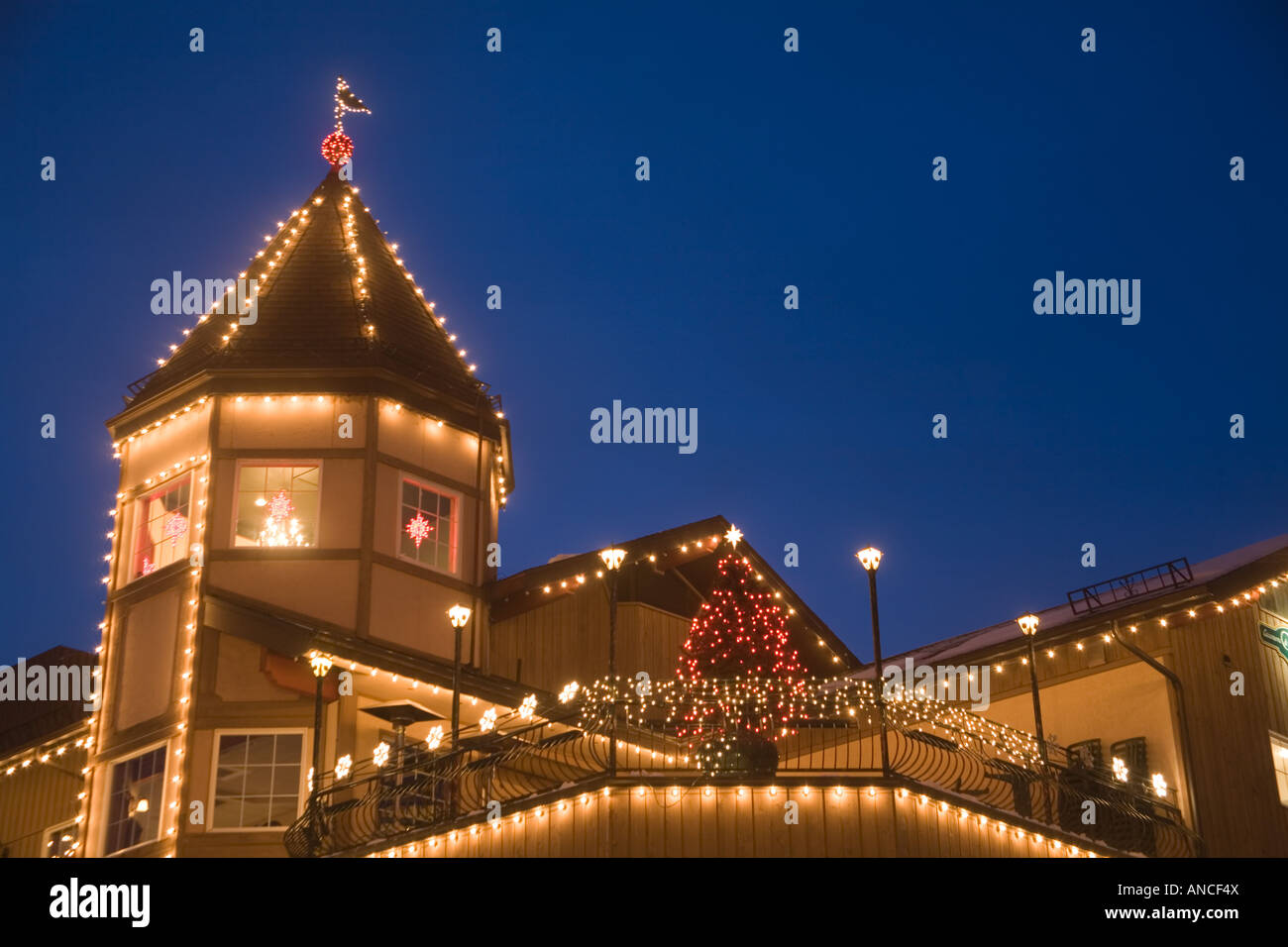 USA, WA, Leavenworth, Ice Festival, Bavarian style architecture Stock