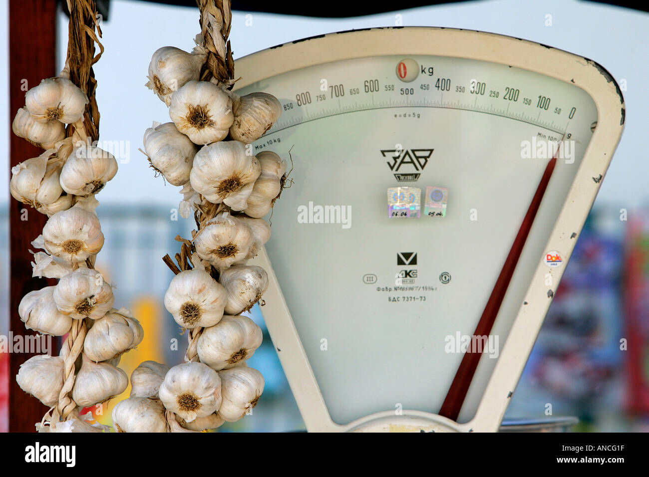 balance scales street grocery store fresh vegetables garlic healthy diet food eat hungry lunch