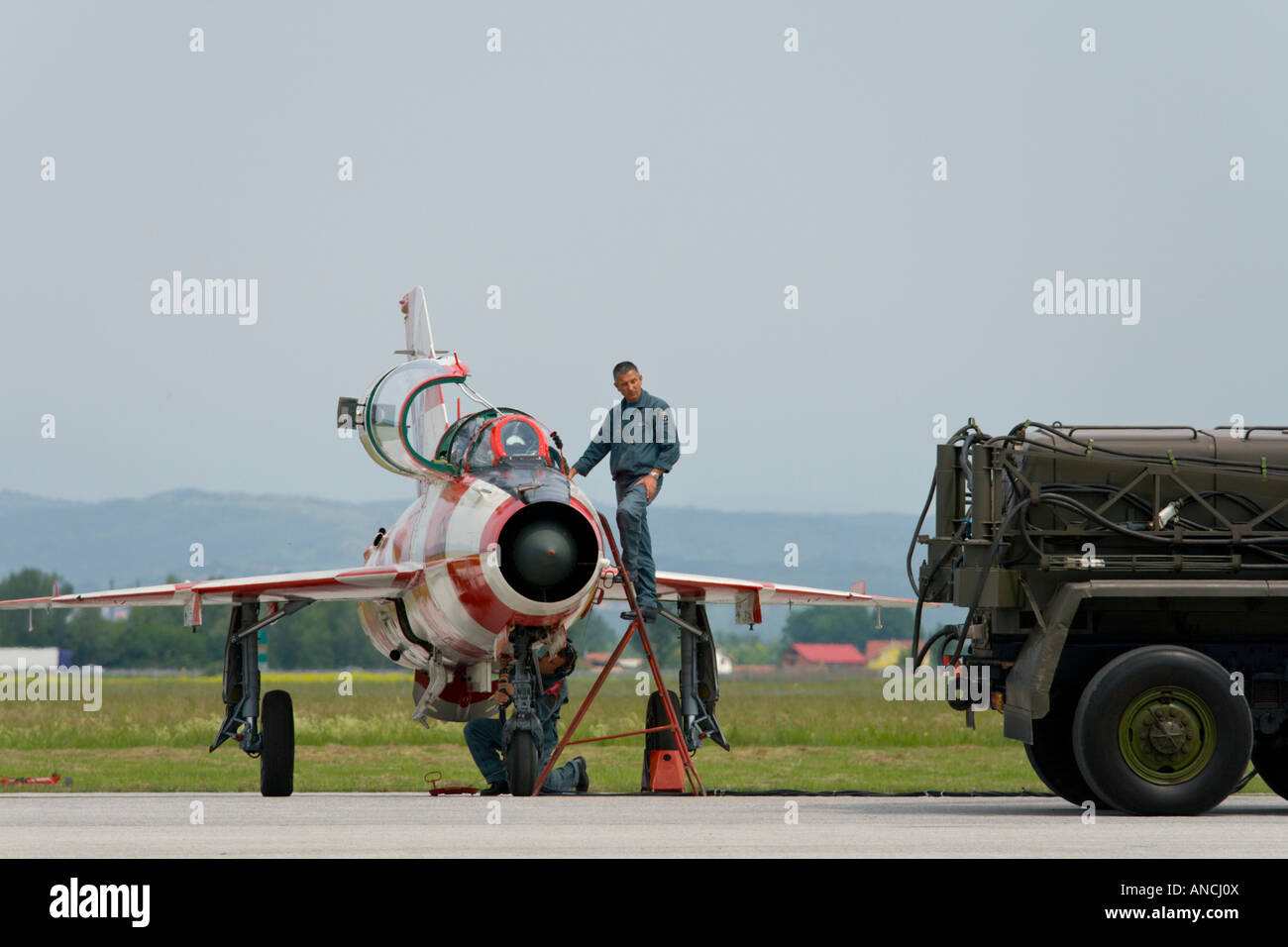 Croatian Air Force MiG-21 UMD two seat trainer in special color scheme, Pleso AFB during 'open day' photo session in 2007 Stock Photo