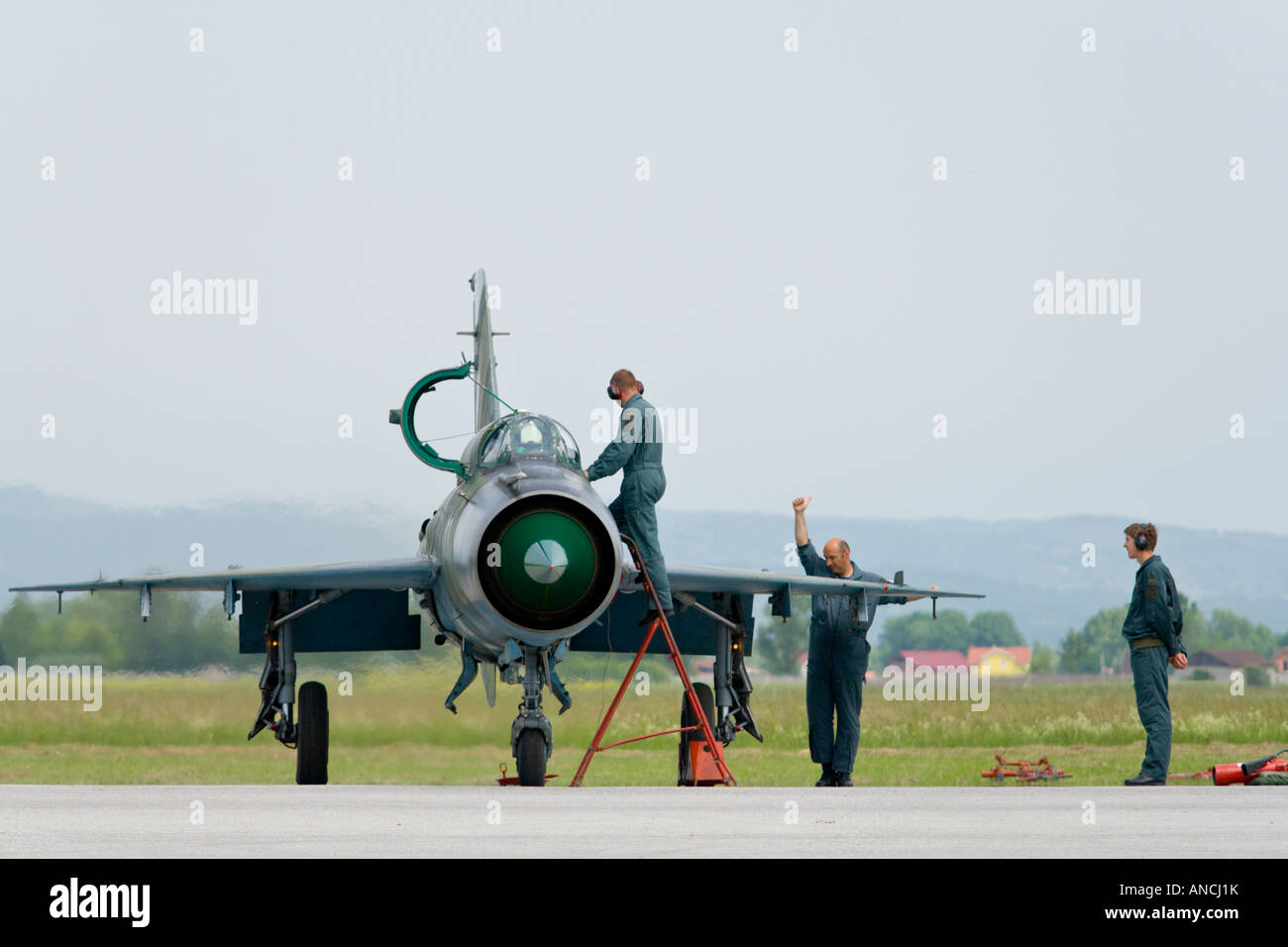Croatian Air Force MiG-21 BISD fighter check up after landing Stock Photo