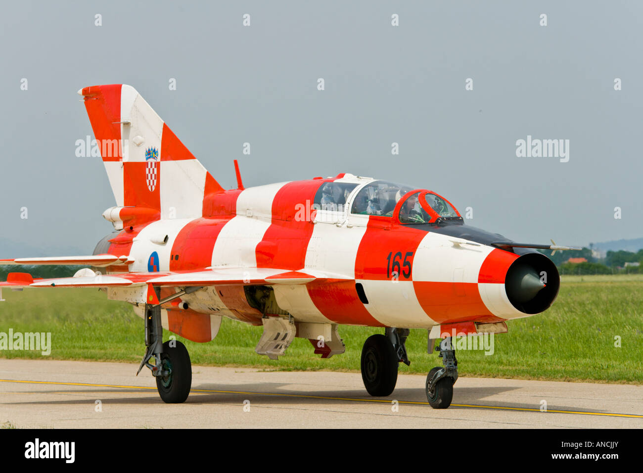 Croatian Air Force MiG-21 UMD taxi after landing Stock Photo