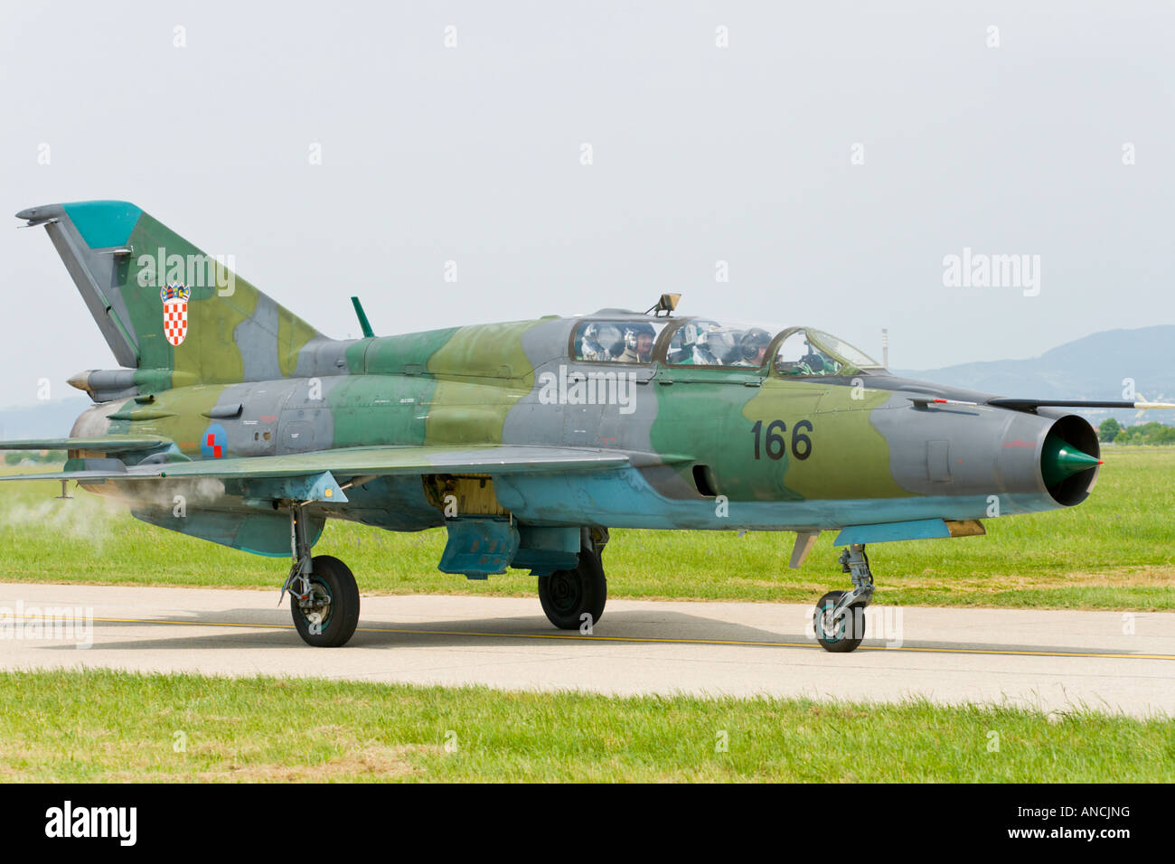Croatian Air Force MiG-21 UMD '166' two seater trainer taxi after landing Stock Photo