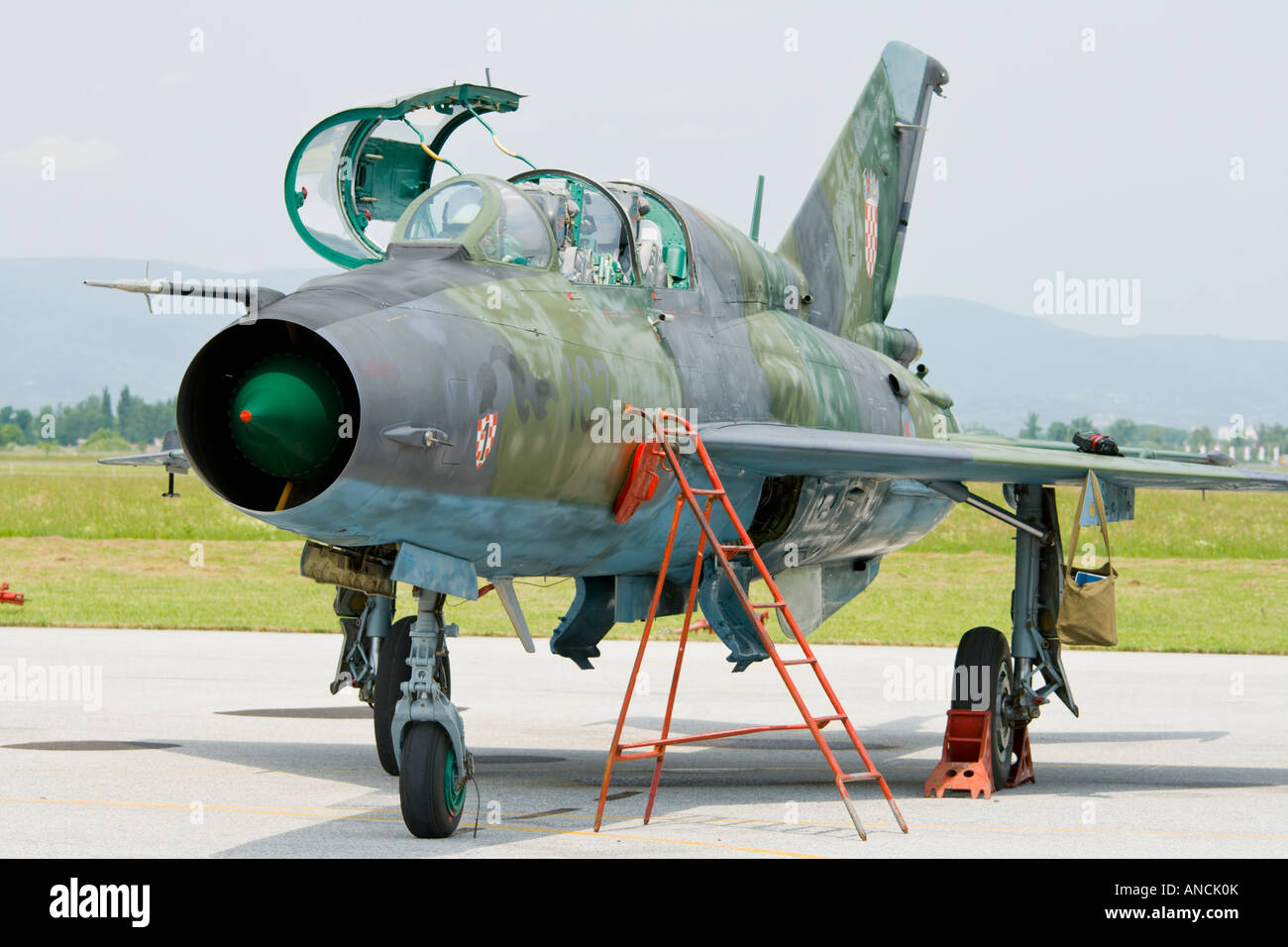 Croatian Air Force MiG-21 UMD trainer, Pleso AFB during 'open day' visit in 2007 Stock Photo