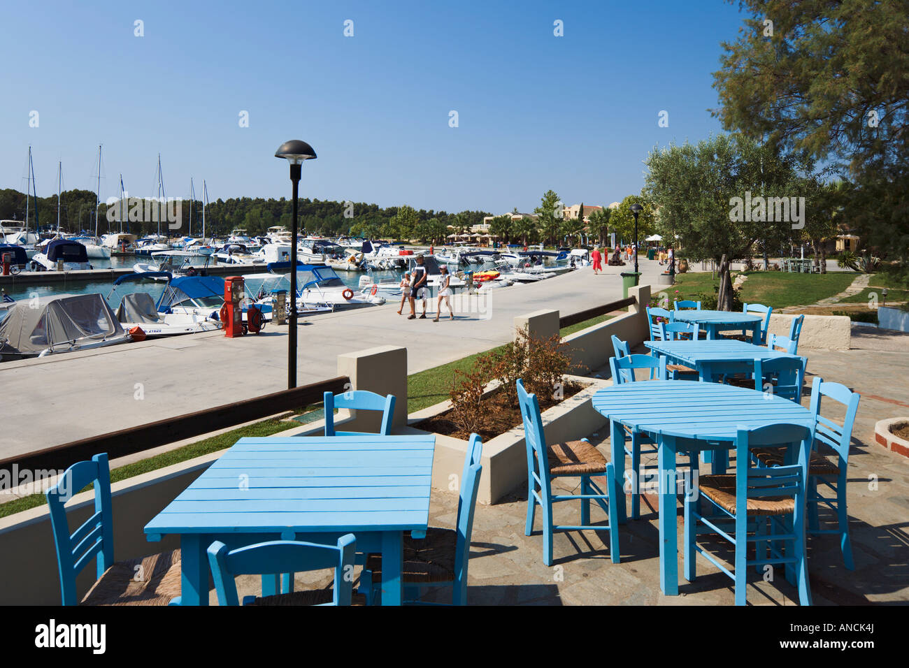 Taverna, Marina, Sani, Kassandra Peninsula, Halkidiki, Greece Stock Photo