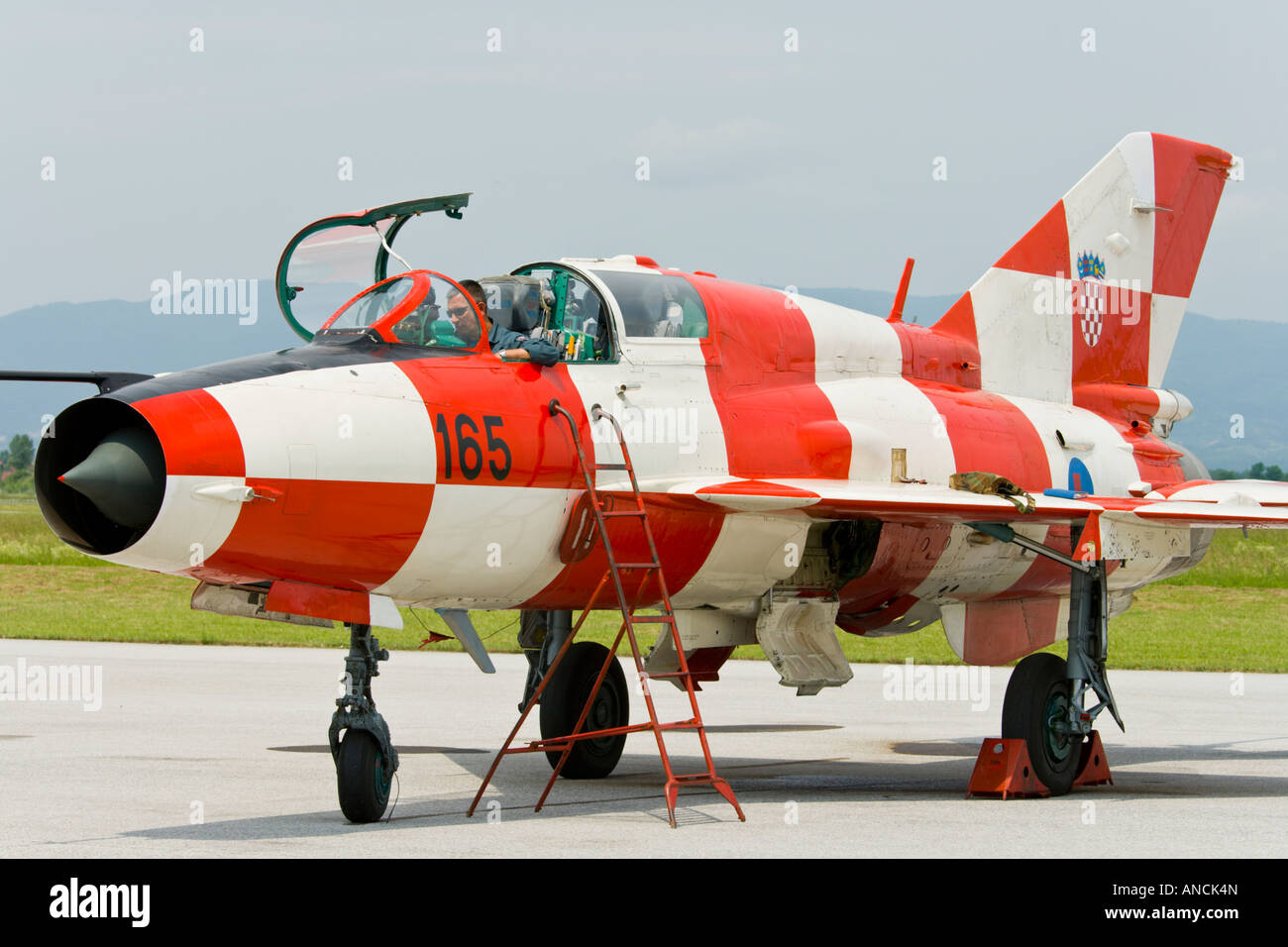 Croatian Air Force MiG-21 UMD fighter, Pleso AFB during 'open day' visit in 2007 Stock Photo