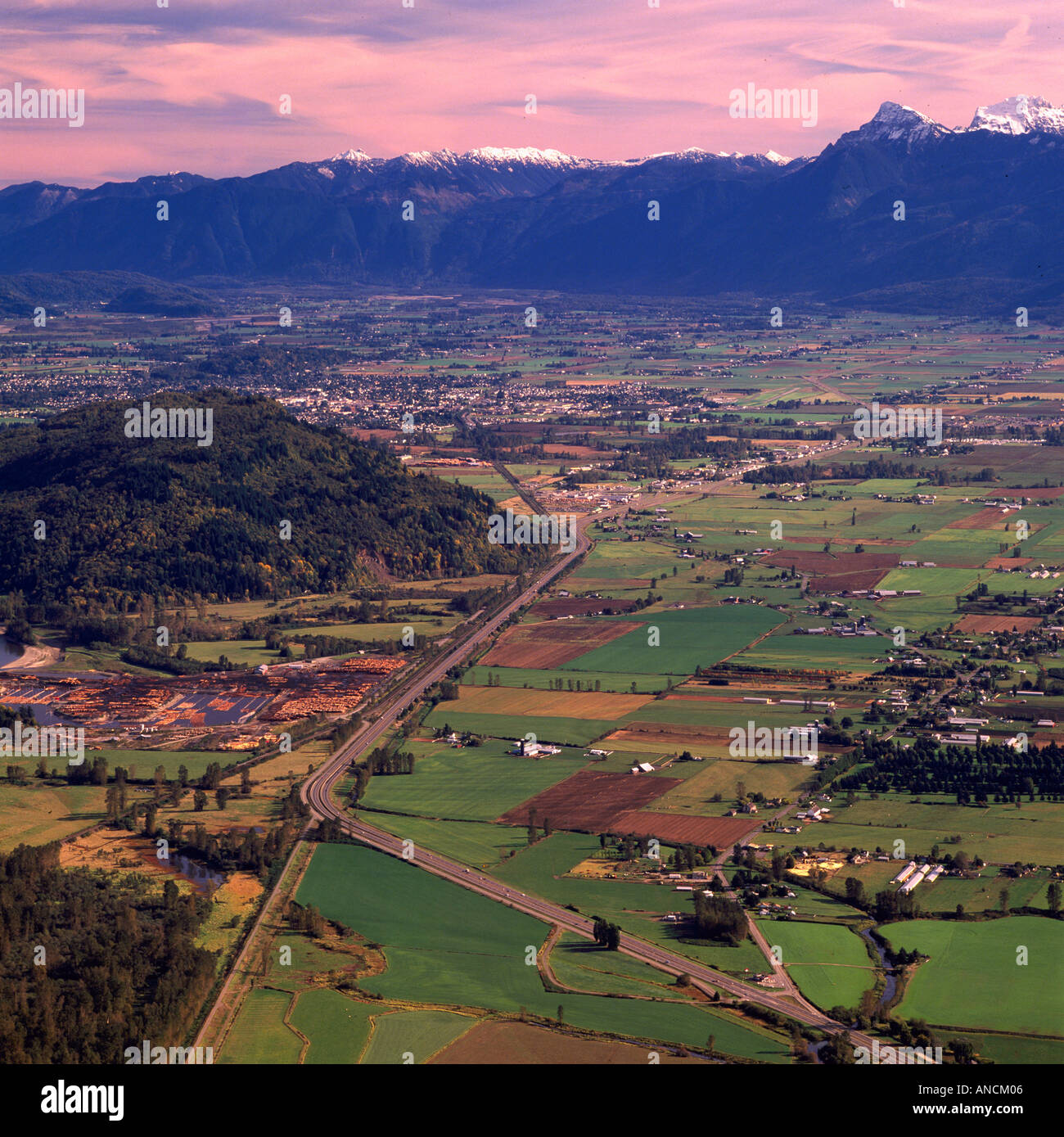 An Aerial View of the Trans Canada Highway 1 running through the Fraser