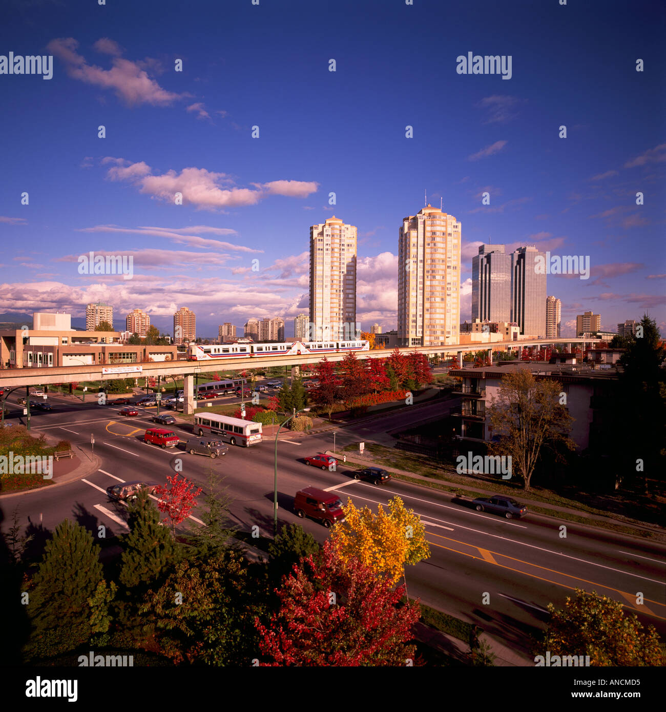 Burnaby, BC, British Columbia, Canada - High Rise Buildings at Metrotown, Skytrain to Vancouver, Autumn, Fall Stock Photo