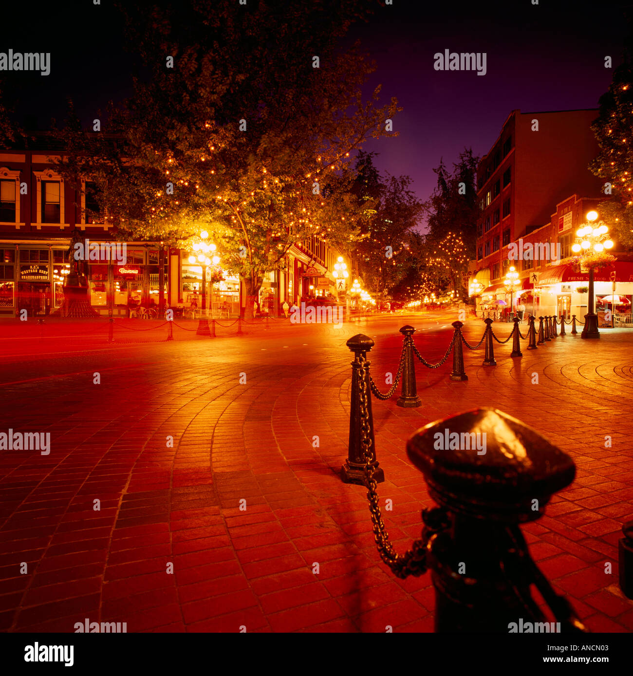 Water Street in Historic Gastown at Night Downtown Vancouver British