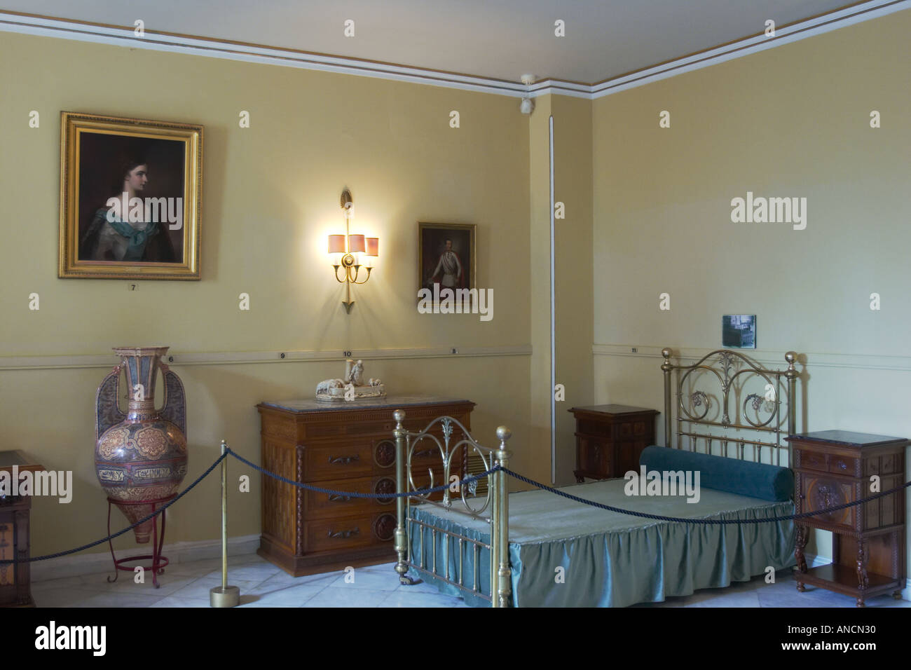 Interior of a bedroom on the ground floor of the Achilleion Palace. Corfu island, Greece. Stock Photo