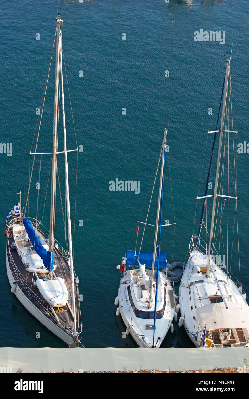 Sailboats moored at Mandraki harbour. Corfu, Greece. Stock Photo