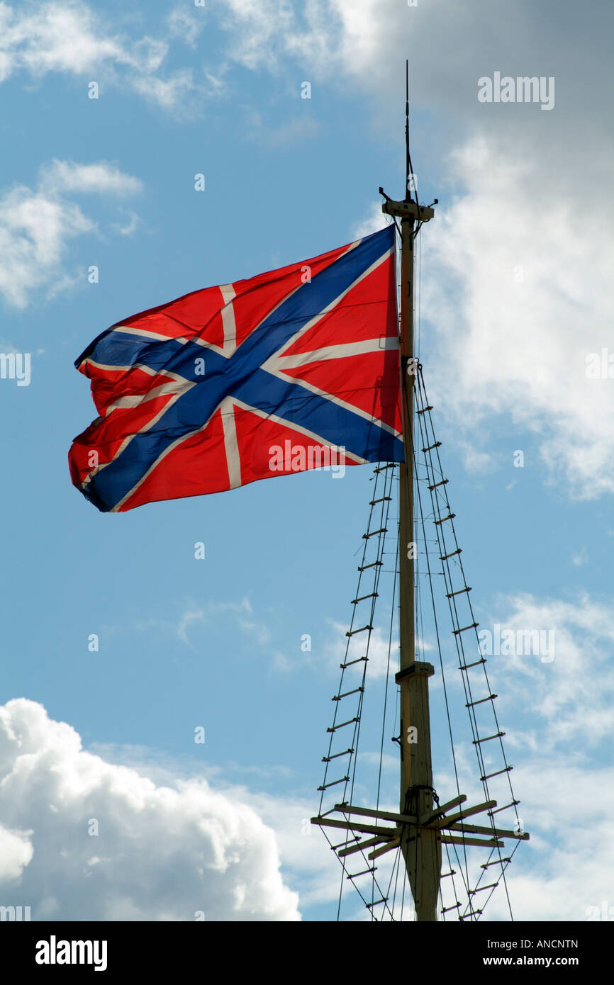 Navy Jack Flag of the Russian Navy being flown from a masthead in St Petersburg Russia Stock Photo