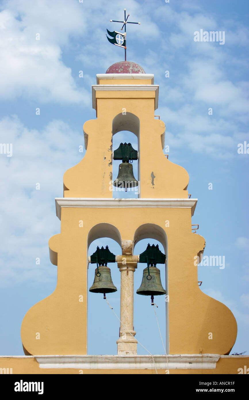 Belfry of the monastery of the Holy Virgin of Paleokastritsa. Corfu island, Greece. Stock Photo