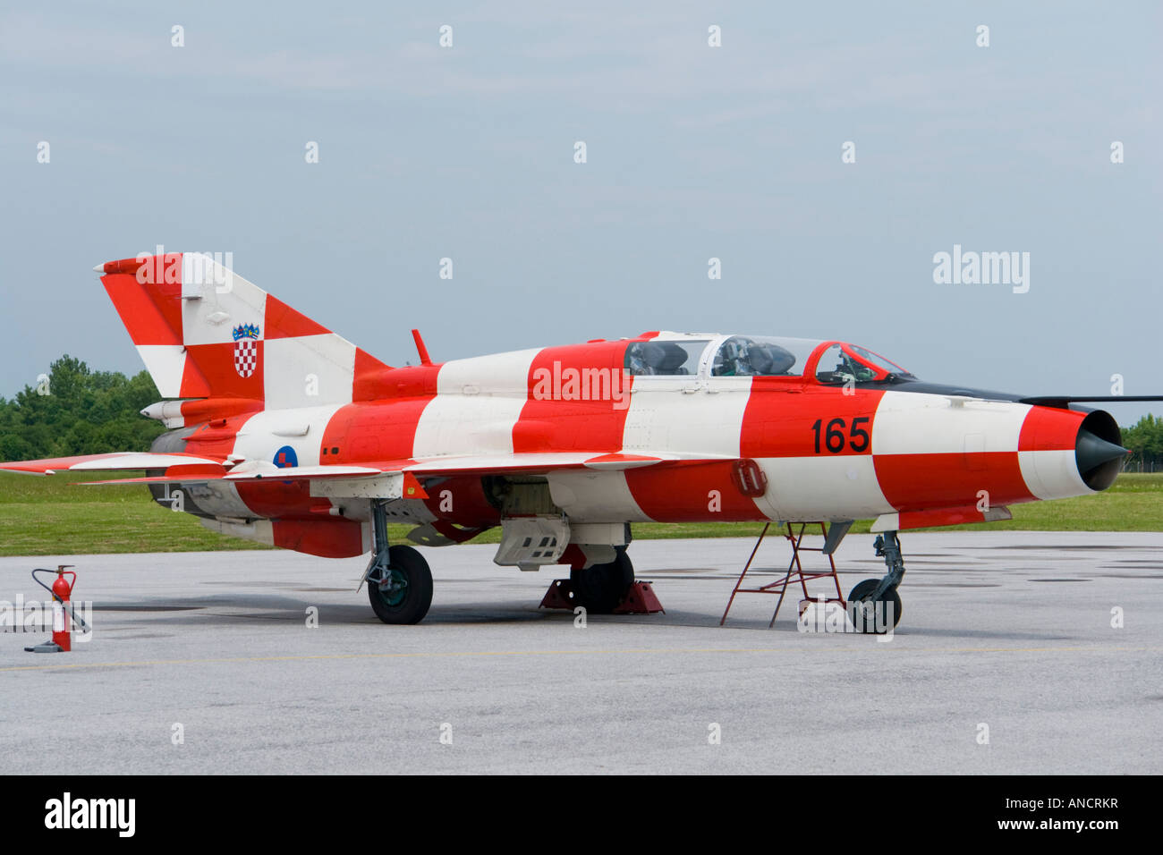 Croatian Air Force MiG-21 UMD Red-White checkerboard painted two-seat trainer Stock Photo