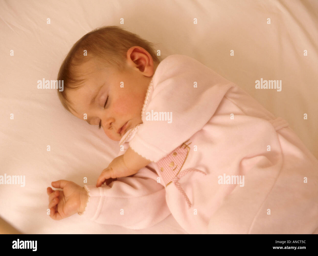 Baby girl sleeping in her cot Stock Photo Alamy