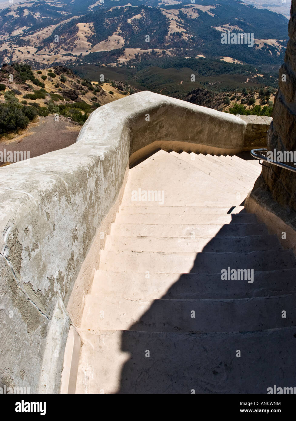 Stairway descending Observation Desk at Mount Diablo State Park Stock