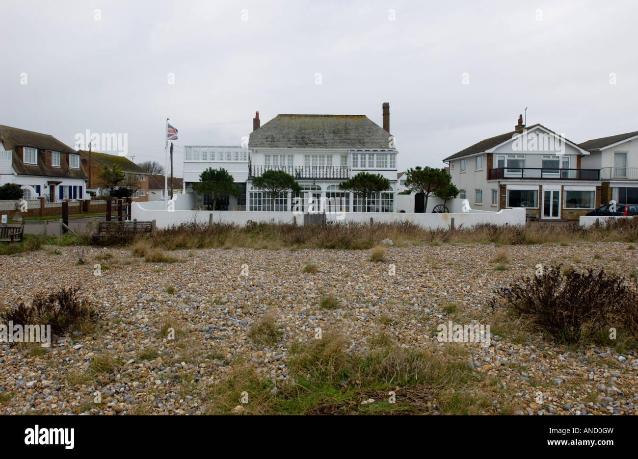 Seafront houses at Pevensey Bay, East Sussex, England Stock Photo Alamy
