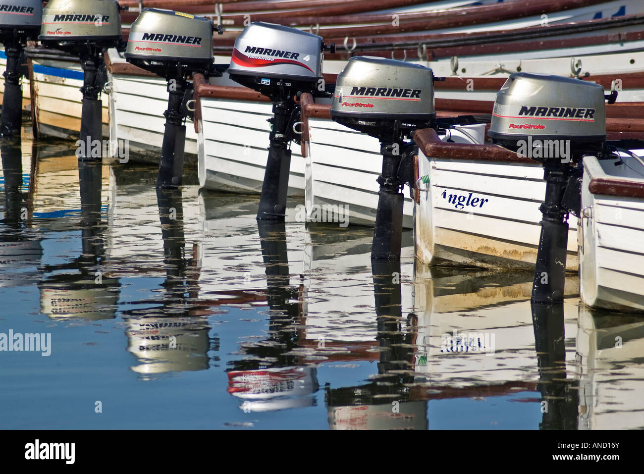 Outboard motors on dinghies Stock Photo Alamy