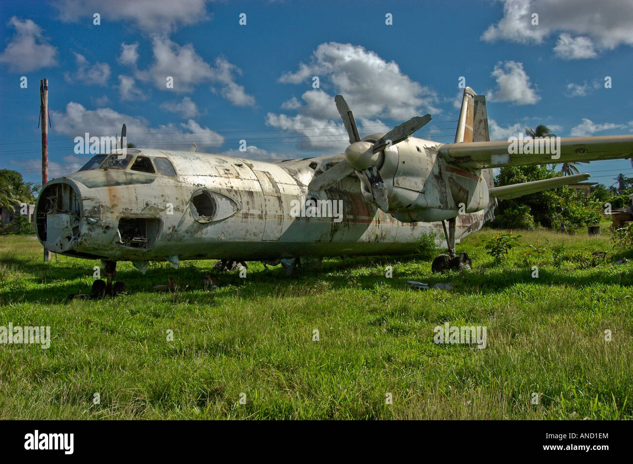 Abandoned aeroplane left from the coup and invasion of Grenada in October, 1983 Stock Photo