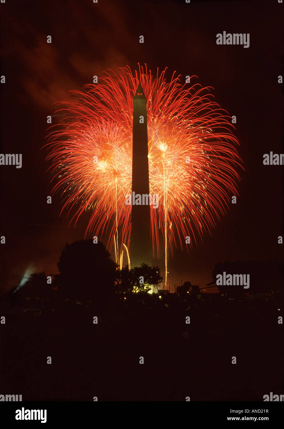 Fireworks near Washington Monument Washington DC USA Stock Photo