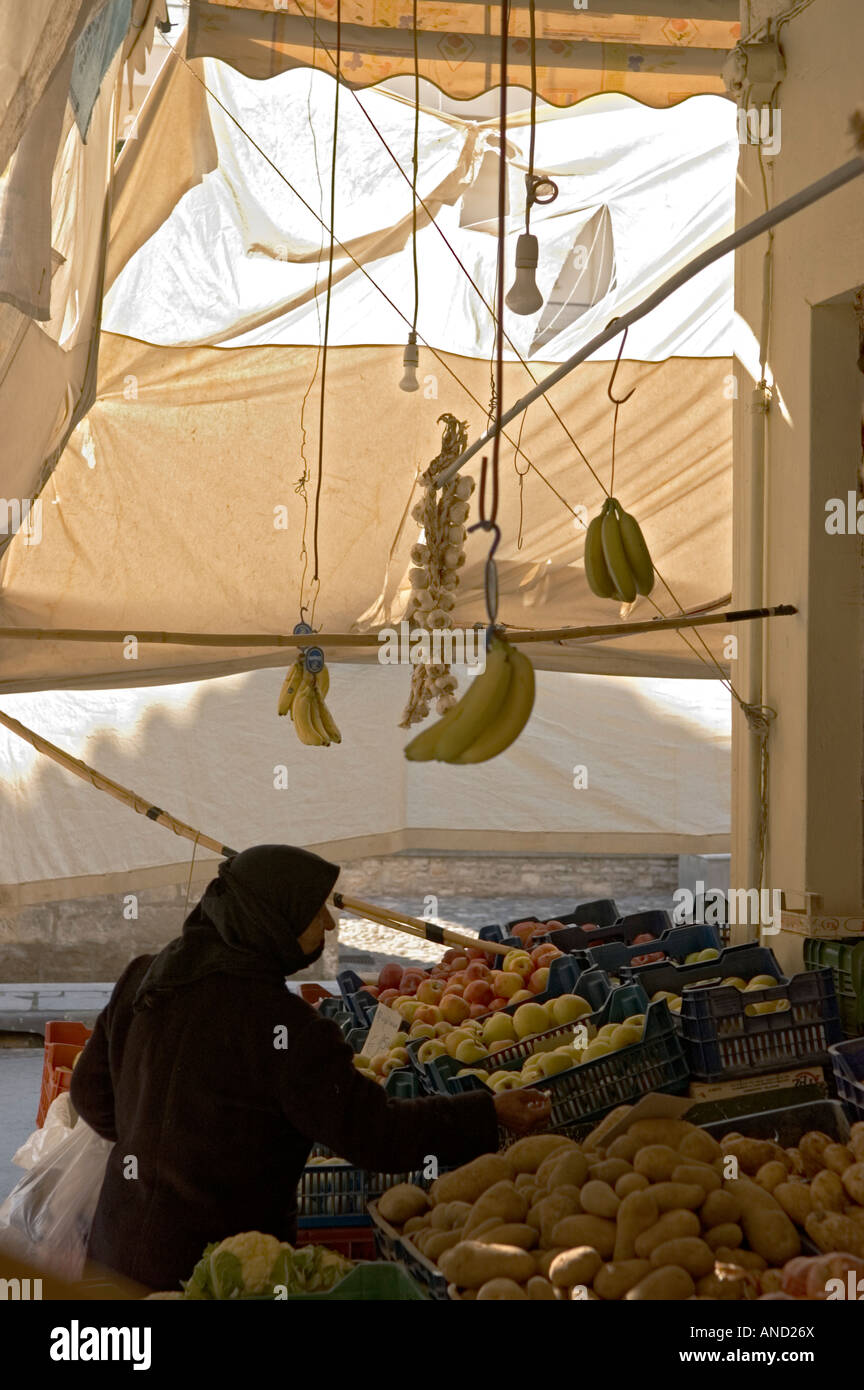 a fruit and vegetable shop in the old quater of Kalamata, Messinia, Southern Peloponnese, Greece Stock Photo