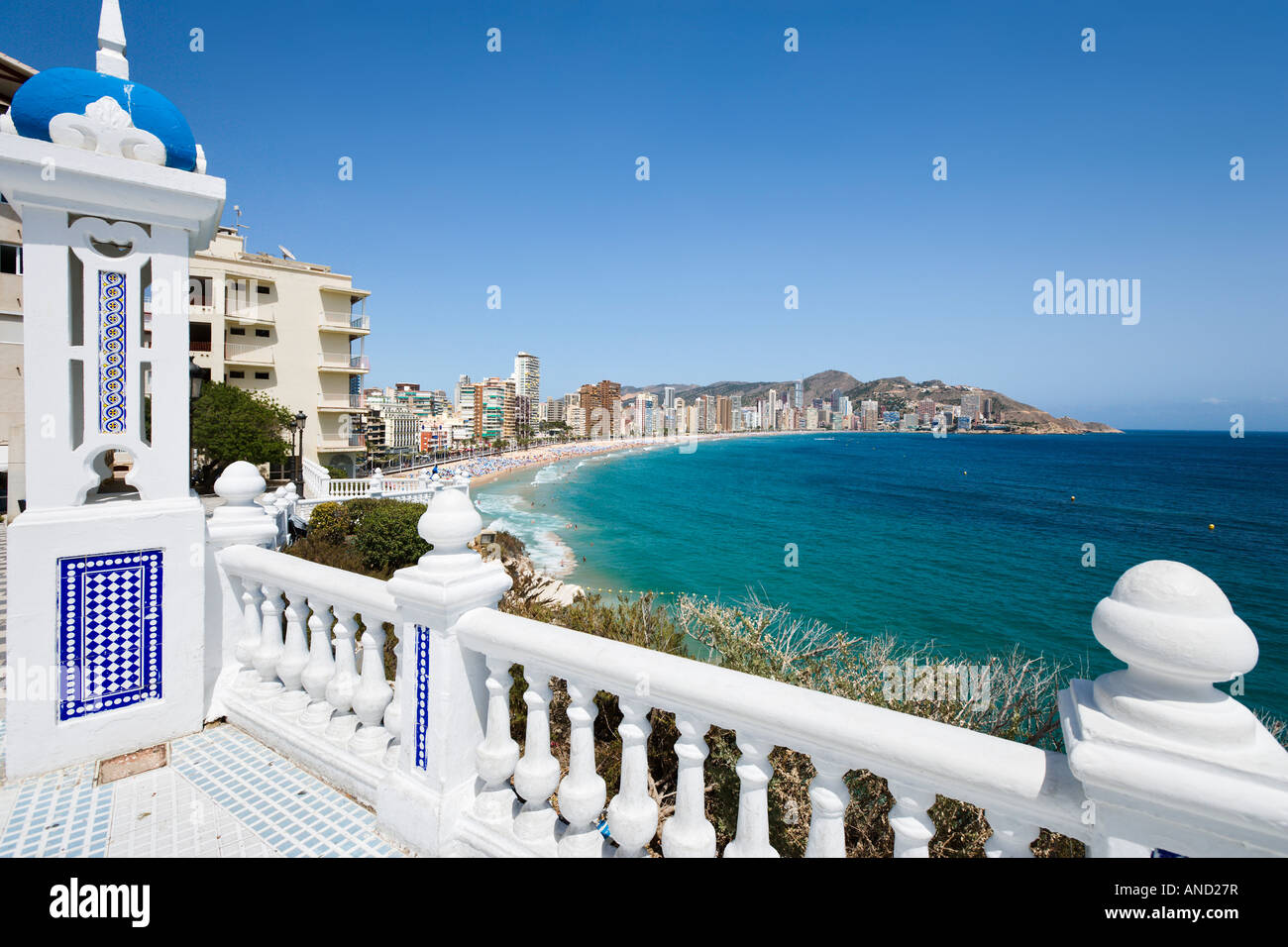View of Playa de Levante from Placa del Castell, Old Town, Benidorm, Costa Blanca, Spain Stock Photo
