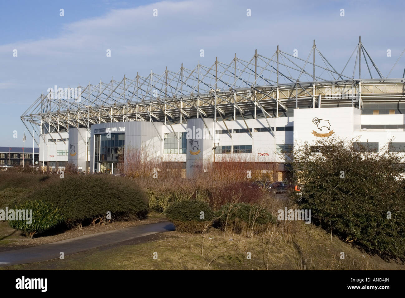 Pride Park Football Stadium, home to Derby County Football Club in Derbyshire Stock Photo