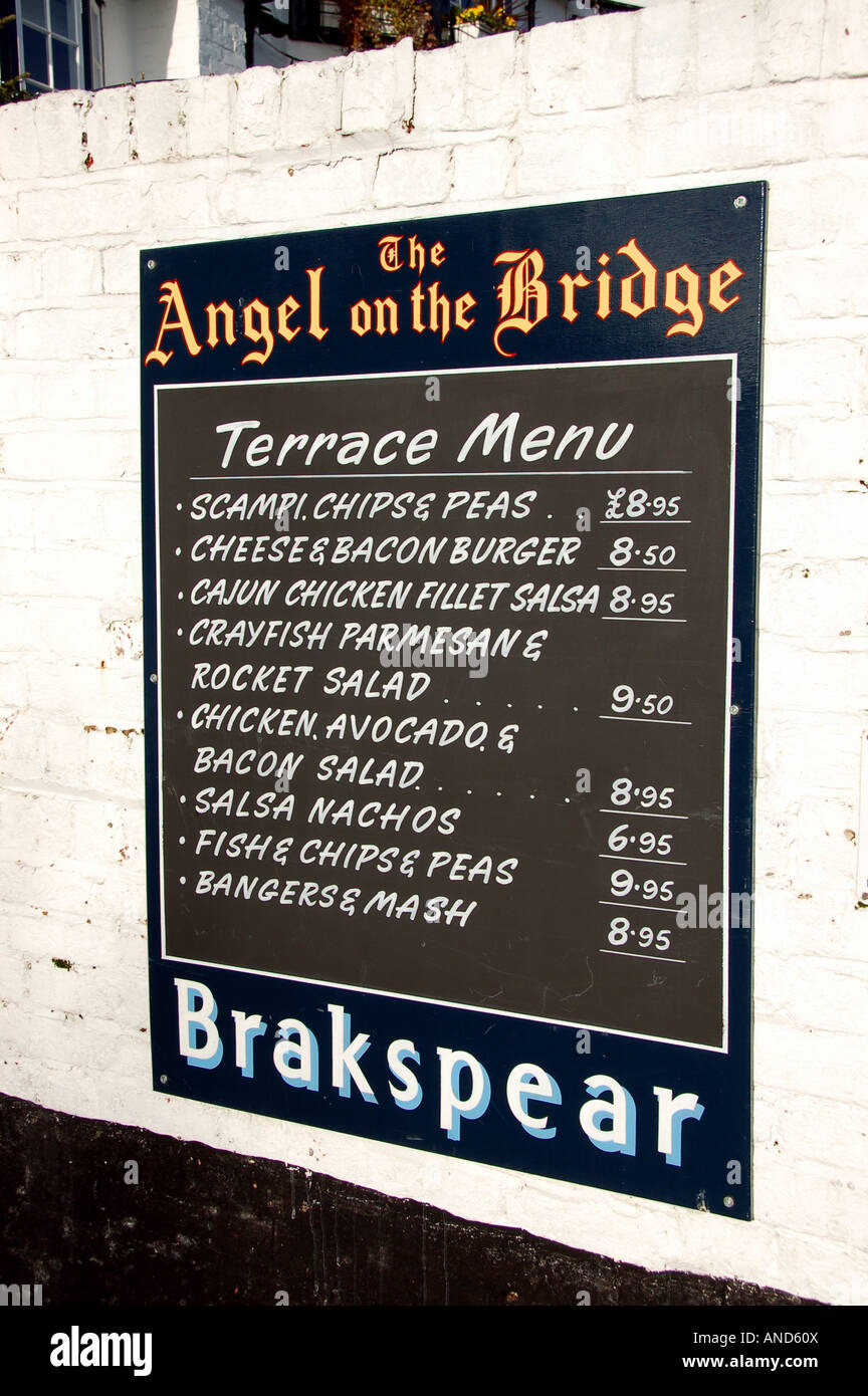 Menu at the Angel on the Bridge pub at HenleyonThames, UK Stock Photo Alamy