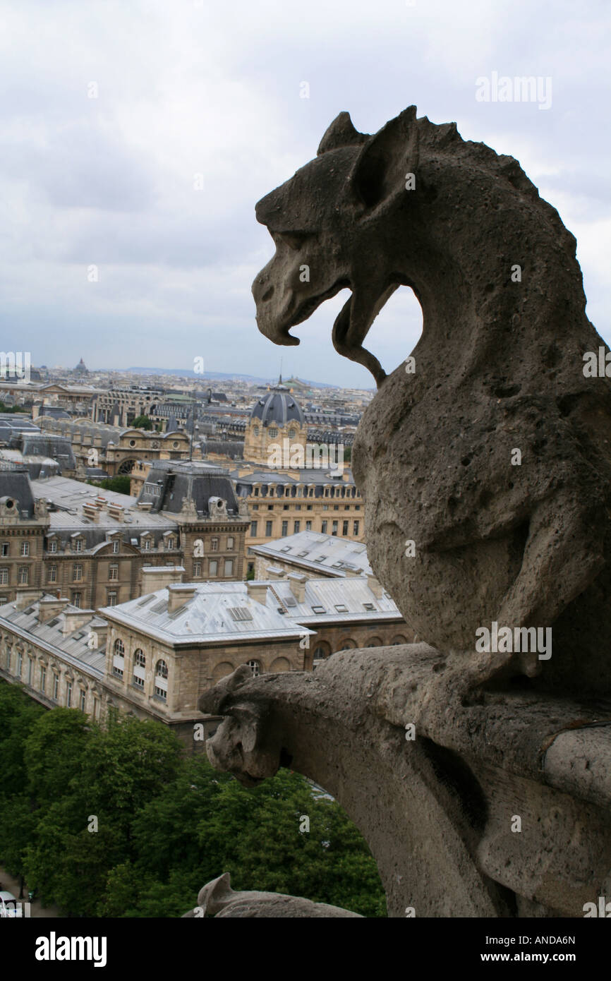 Dragon Gargoyle, (gargouille) atop the Notre Dame Cathedral overlooking
