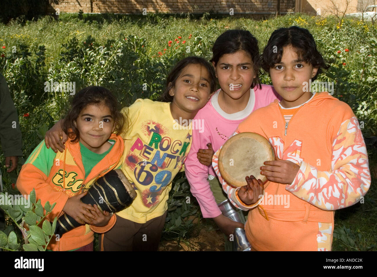 Al-Khadra, Near Tarhouna, Libya. Libyan Girls Stock Photo