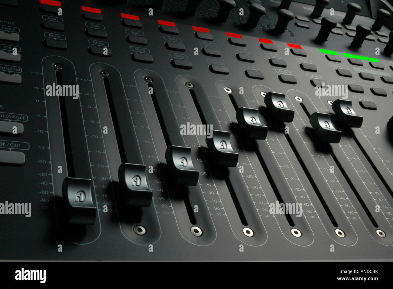 Audio mixing mixer board sliders from a professional music and