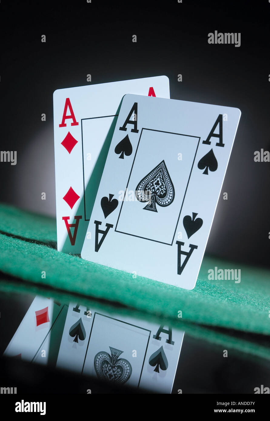 Pair of Aces on green baize Stock Photo Alamy
