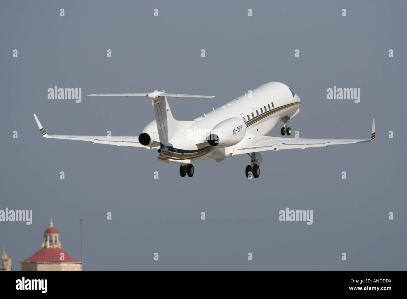 Embraer Legacy private jet taking off. Rear view Stock Photo Alamy