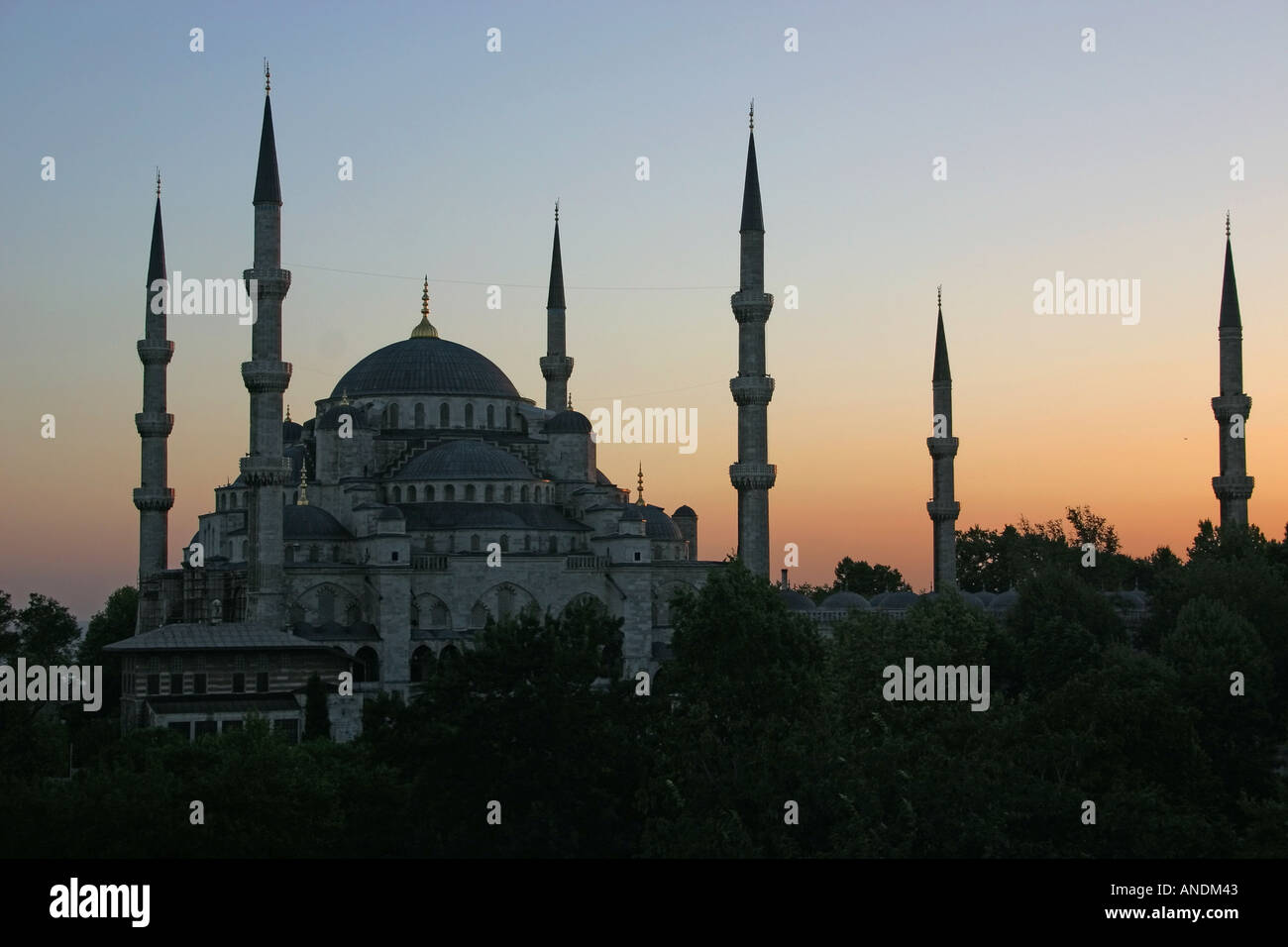 Sunset over Sultan Ahmet Camii Blue Mosque in Istanbul from above Stock ...
