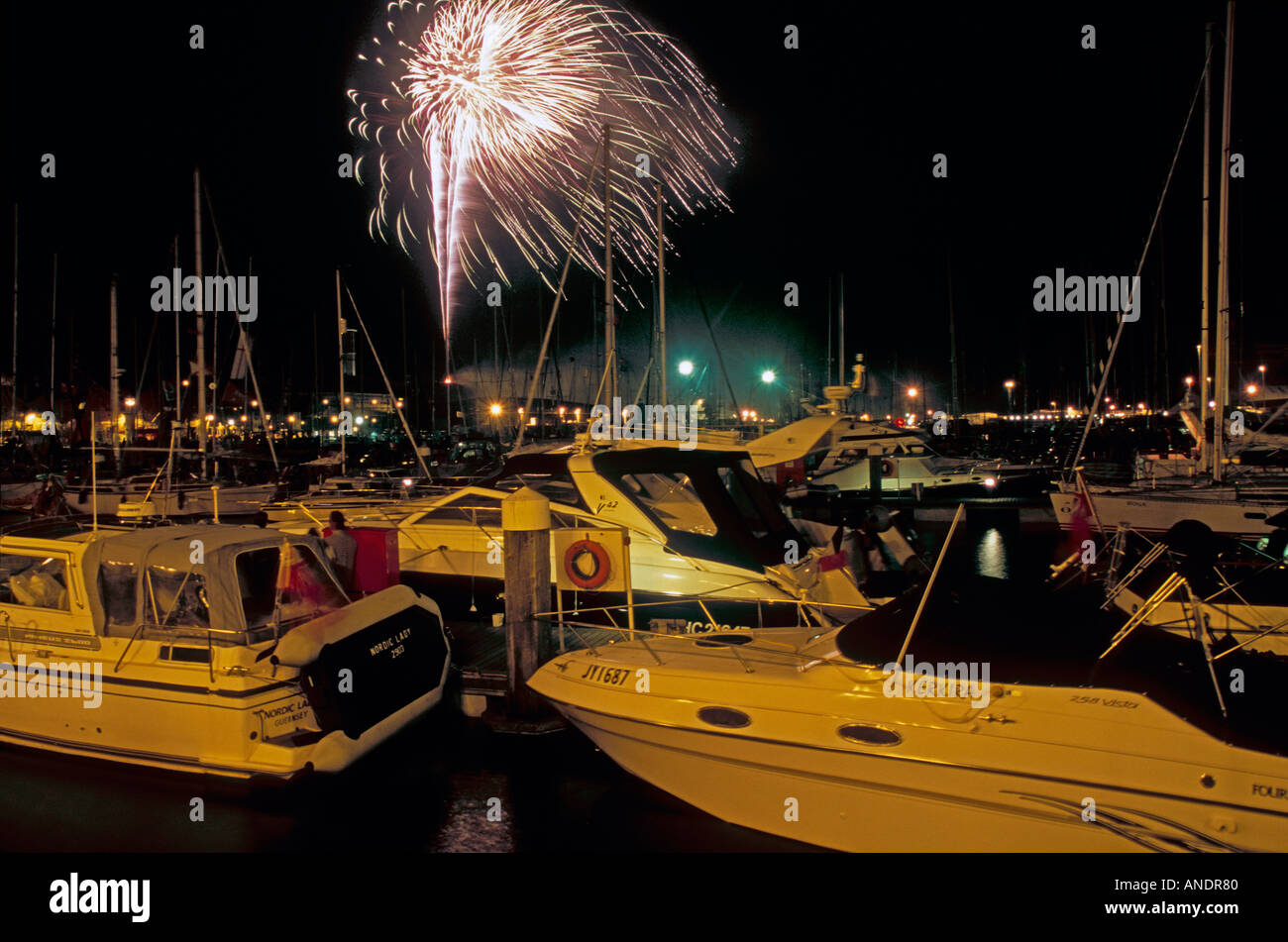 Fireworks display, St Helier Marina, Jersey Stock Photo Alamy