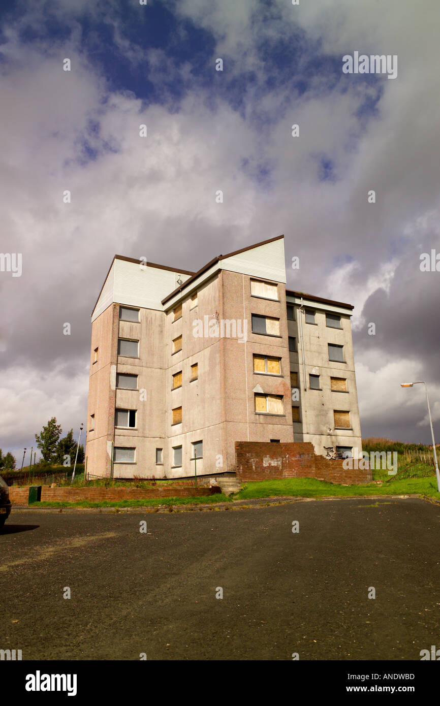 Abandoned 1970 s housing in Port Glasgow Inverclyde Scotland UK Stock Photo