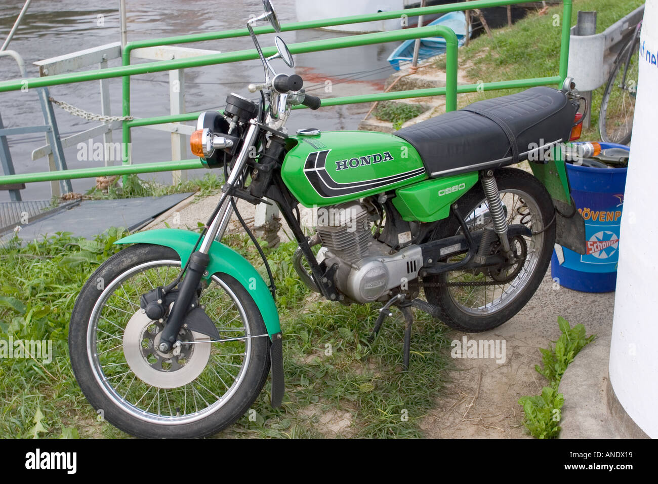 Honda motorcycle by the river in the ancient city of Regensburg on the  Danube River Germany Western Europe Stock Photo - Alamy