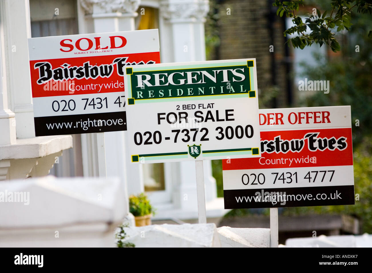For Sale signs West Hampstead London Stock Photo Alamy