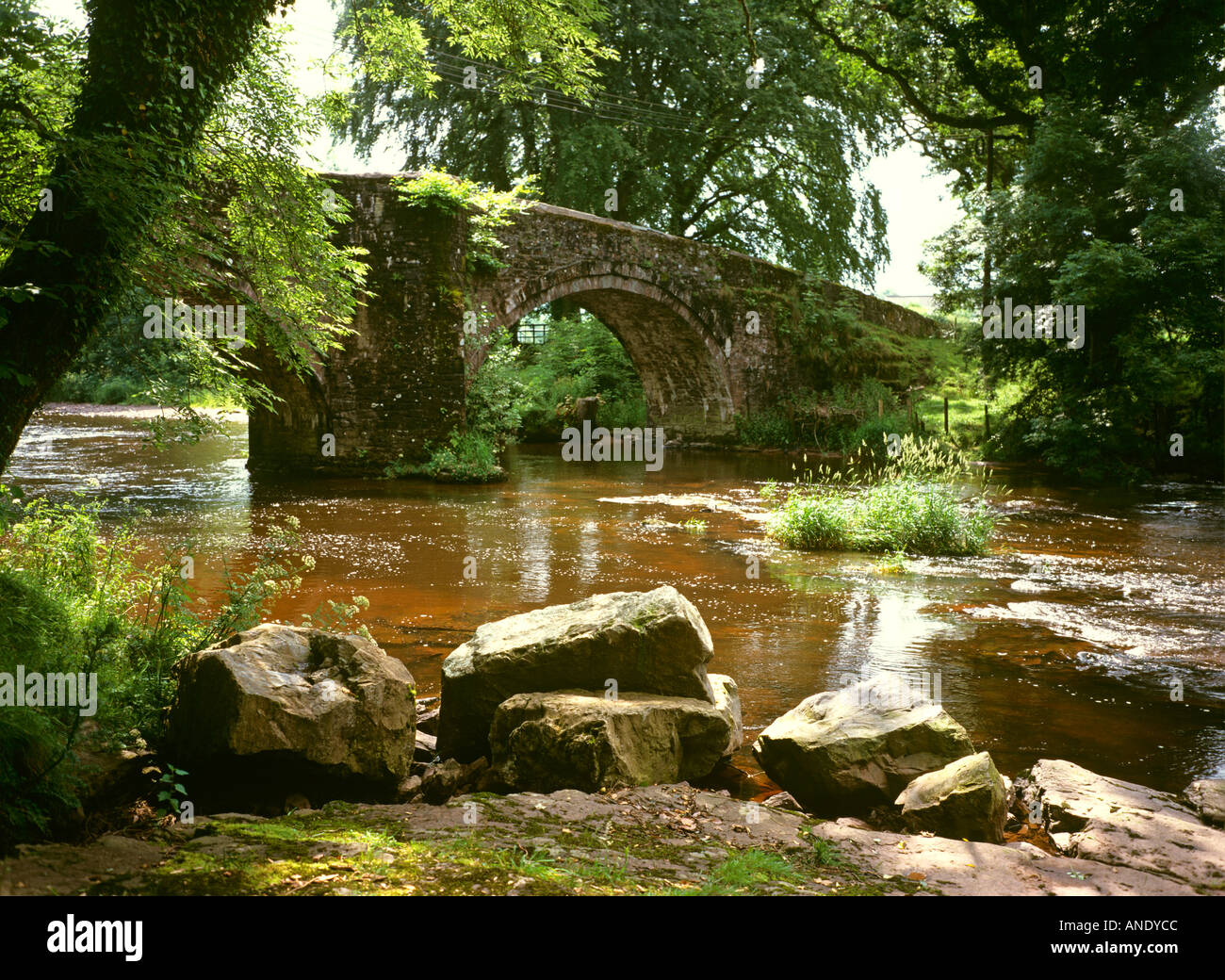Wales Brecon Beacons River Usk at Sennybridge Stock Photo