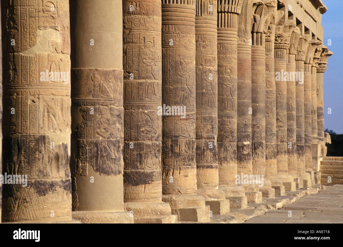 The Colonnade at the Philae Temple in Egypt Stock Photo