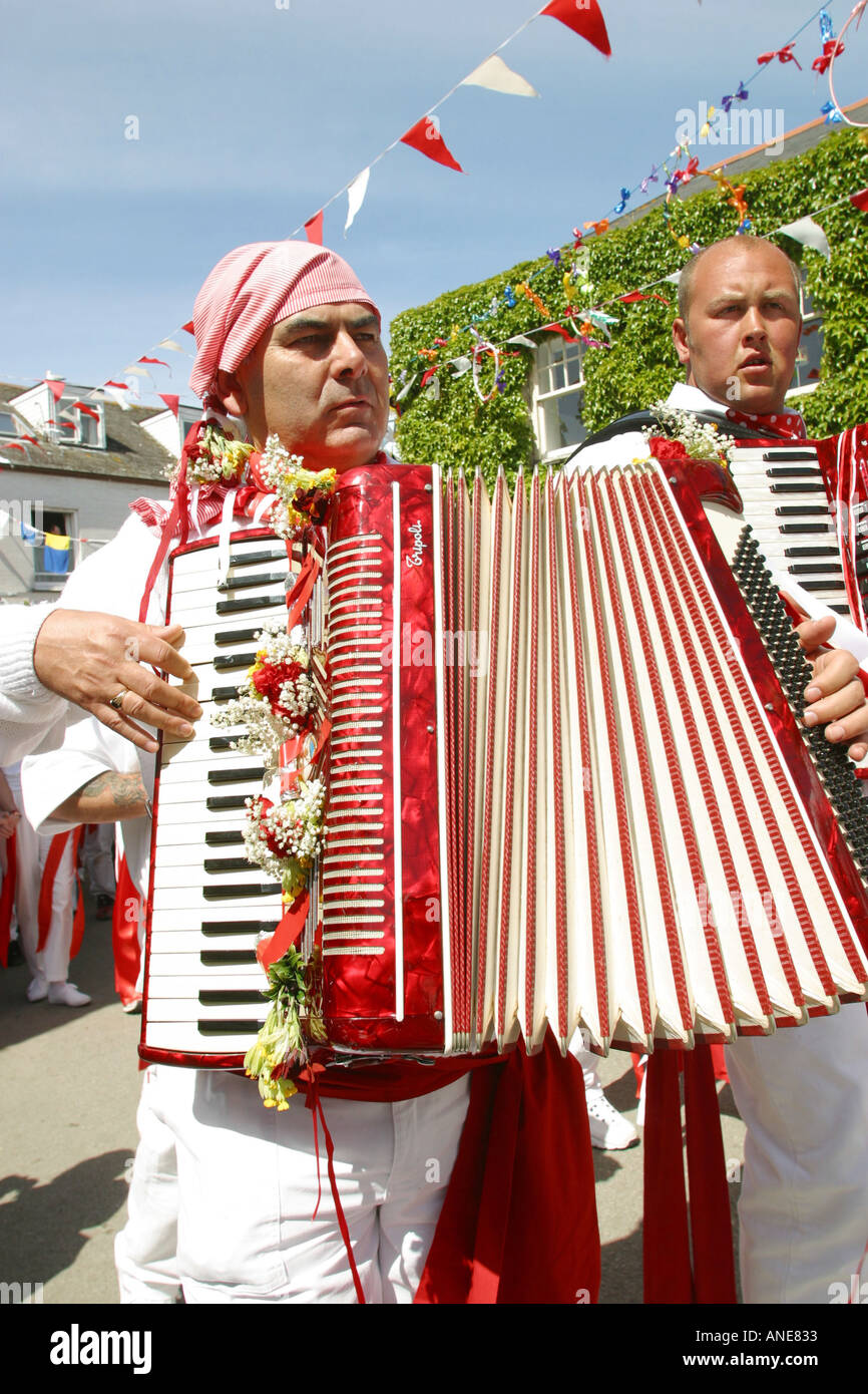 Accordian player Padstow Obby Oss May Day Cornwall UK Stock Photo