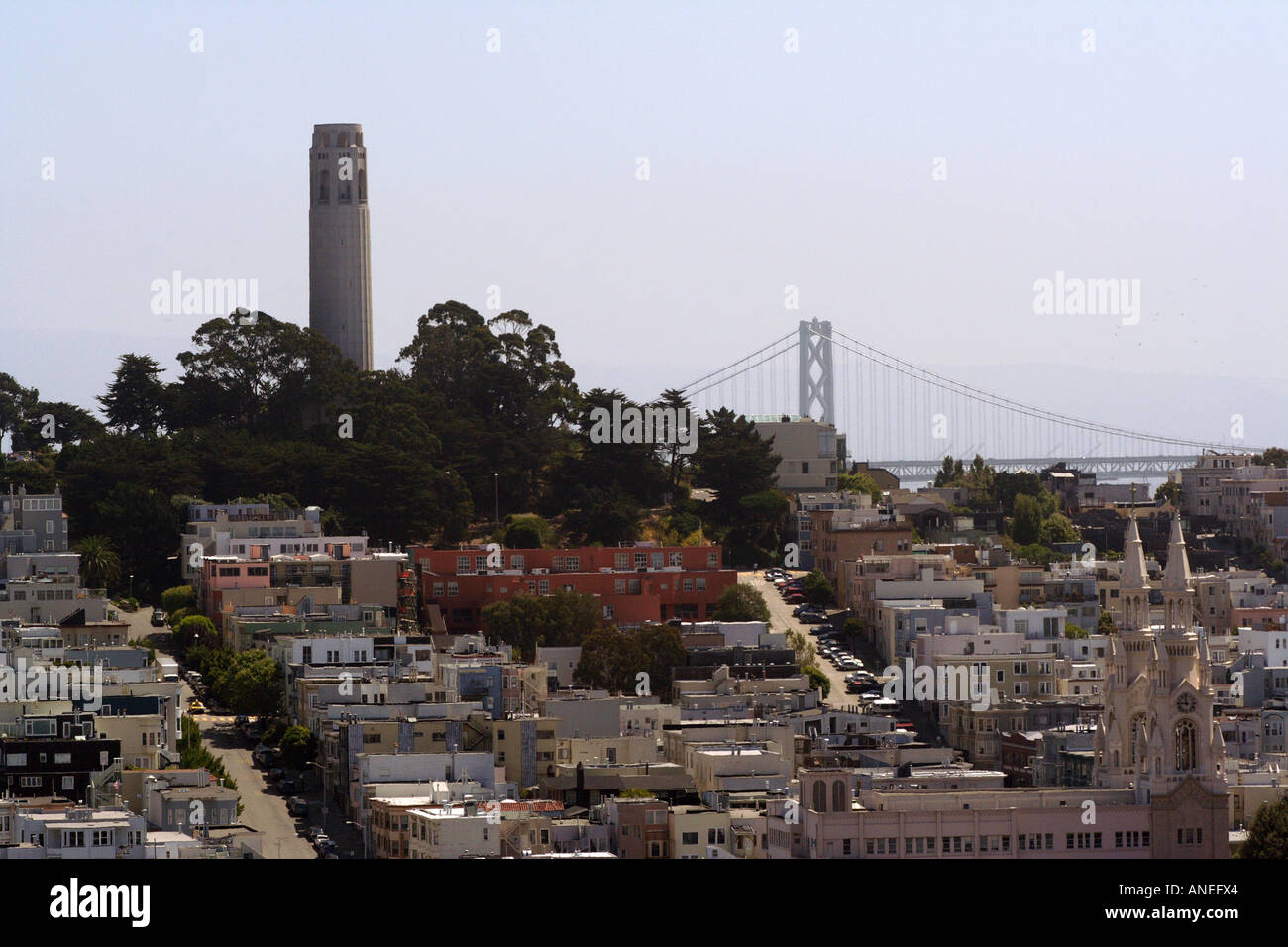 Coit Tower, Telegraph Hill, Pioneer Park, San Francisco, California, USA Stock Photo